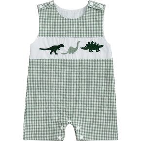 Newborn Infant Baby Boy Summer Clothes Embroidery Plaid Sleeveless Romper Jumpsuit Overall Bodysuit One-Piece Outfit