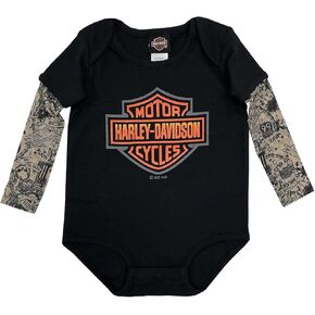 Harley-Davidson Baby Boys' Bar & Shield Mesh Tattoo Long Sleeve Creeper - Black