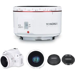 YONGNUO YN50MM f1.8 II Lens for Canon EF Mount, AF/MF 50mm f/1.8 Lens Large Aperture 0.35m Focus Distance Standard Prime Lens for Canon 5D IV 1DX I 200D II 850D 7D 6DII (White)