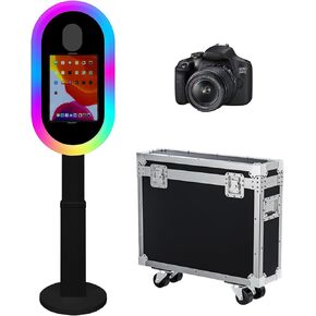 Portable Photo Booth Compatible with iPad Photo Booth Stand for 10.2"-13" with RGB Light Shell Stand Selfie Photobooth Machine for Events Rental Wedding (Black, Machine+Camera+Mini Printer)