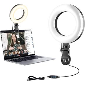 Clip On Ring Light for Laptop, Video Conference Lighting with 3 Color Modes, Adjustable USB LED Light for Computer Monitor, Zoom Streaming, Teams Calls, TikTok Live Streaming