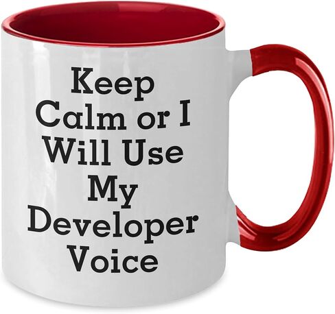 Funny Developer Two Tone Coffee Mug Gifts from Friends to Developer Birthday, Keep Calm Or I Will Use My Developer Voice in Kuwait