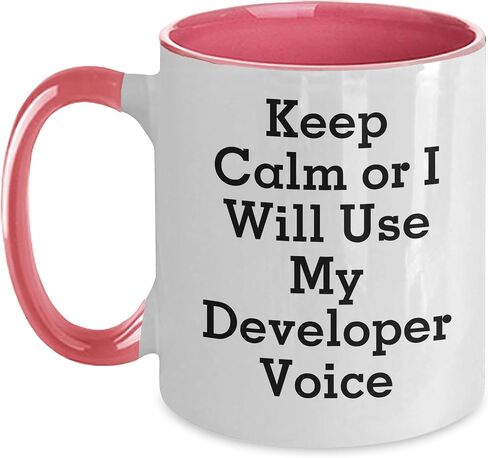 Funny Developer Two Tone Coffee Mug Gifts from Friends to Developer Birthday, Keep Calm Or I Will Use My Developer Voice in Kuwait