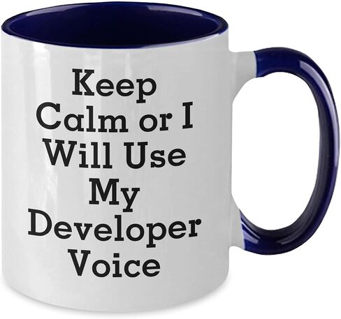 Funny Developer Two Tone Coffee Mug Gifts from Friends to Developer Birthday, Keep Calm Or I Will Use My Developer Voice in Kuwait