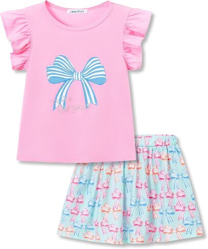 Toddler Girls 2-Piece Skirt Set - Ruffled Top & Ditsy Floral Print Skort Outfits for Little Girls Size 2T-6 in Kuwait