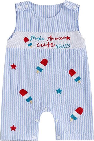 4th of July Baby Boy Girl Outfit Infant Popsicles Sleeveless Striped Romper Fourth of July Jumpsuit Overalls in Saudi Arabia