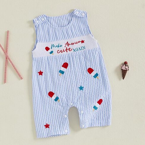 4th of July Baby Boy Girl Outfit Infant Popsicles Sleeveless Striped Romper Fourth of July Jumpsuit Overalls in Saudi Arabia