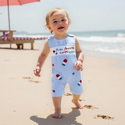 4th of July Baby Boy Girl Outfit Infant Popsicles Sleeveless Striped Romper Fourth of July Jumpsuit Overalls in Saudi Arabia