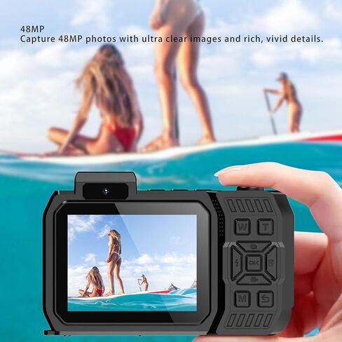 4K Underwater Camera, 48MP 16X Digital Zoom Autofocus Diving Camera, 2500mAh Water Anti Shake Double Screen Selfie Underwater Camera for Outdoor Sports (Orange) in Saudi Arabia