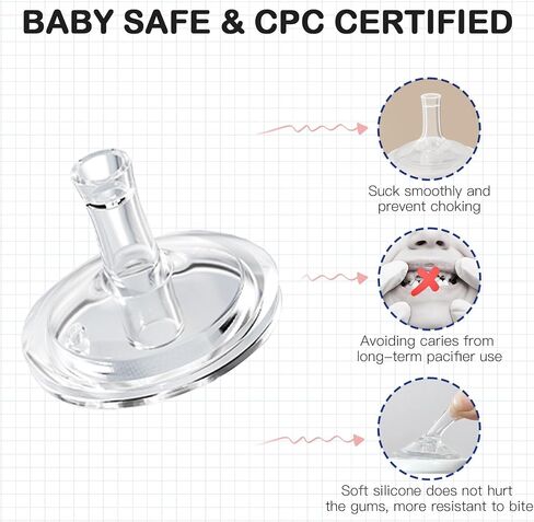Sippy Spout Nipples for Dr. Browns Wide Neck Baby Bottles, Transition Straw Sippy Cup 100% Food Grade Silicone Soft Nipple, 6m+, Pack of 4 in Kuwait