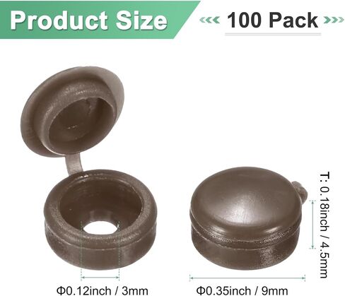 100-Pack Plastic Hinged Screw Cover Caps, 5mm Shutter Screws with Caps, Fold Snap Washer Covers, Washer Flip Protection Covering M3 M4 M5 Screws Heads [Dark Gray] in Kuwait