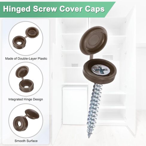 100-Pack Plastic Hinged Screw Cover Caps, 5mm Shutter Screws with Caps, Fold Snap Washer Covers, Washer Flip Protection Covering M3 M4 M5 Screws Heads [Dark Gray] in Kuwait