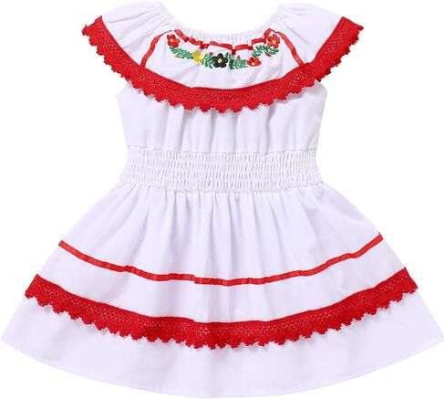 IKADEX Baby Girls Mexican Dress Traditional Rainbow Striped Cinco de Mayo Día de Muertos Dresses in Saudi Arabia