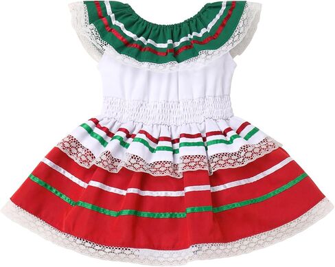IKADEX Baby Girls Mexican Dress Traditional Rainbow Striped Cinco de Mayo Día de Muertos Dresses in Saudi Arabia