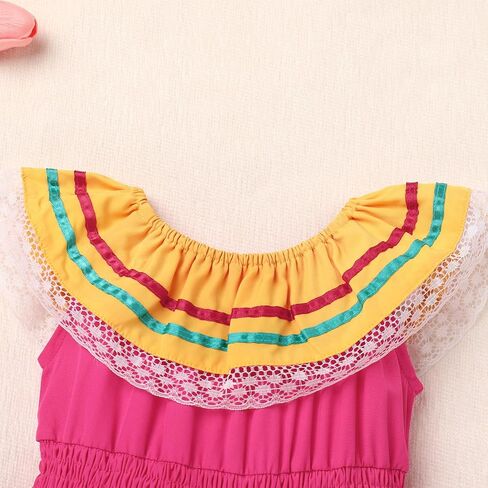 IKADEX Baby Girls Mexican Dress Traditional Rainbow Striped Cinco de Mayo Día de Muertos Dresses in Saudi Arabia