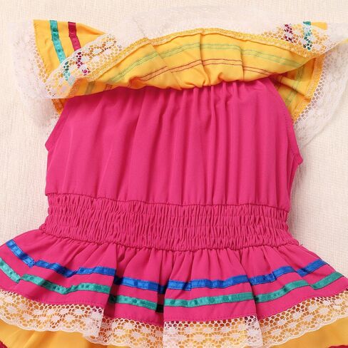 IKADEX Baby Girls Mexican Dress Traditional Rainbow Striped Cinco de Mayo Día de Muertos Dresses in Saudi Arabia