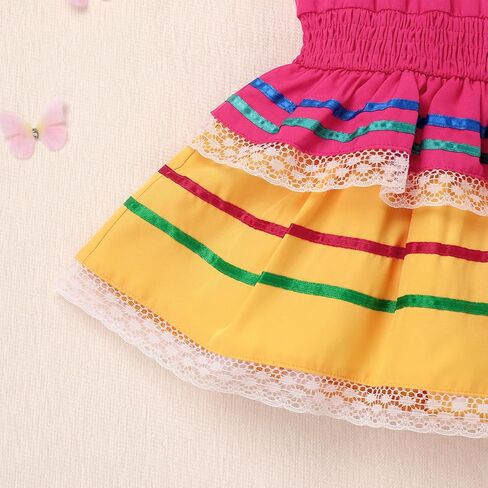 IKADEX Baby Girls Mexican Dress Traditional Rainbow Striped Cinco de Mayo Día de Muertos Dresses in Saudi Arabia