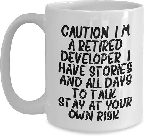 Caution: Developer at Work! White Coffee Mug, 11oz or 15oz, Funny Birthday Unique Gift from Friends to Developer in Saudi Arabia