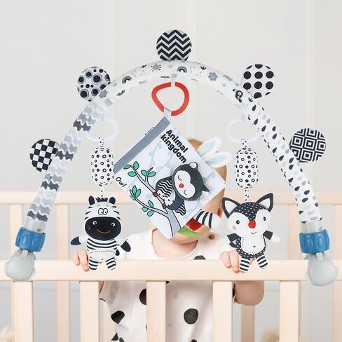 Baby Activity Travel Mobile Arch Bassinet Toy, Black and White High-Contrast Crib Toys, with Rattle and Book, Strolle,Pram and Crib Attachment with Hanging Toys (Ocean) in Saudi Arabia