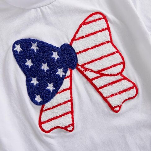 Newborn Baby Girl Bubble Romper 4th of July Outfits USA Flag Embroidery Short Sleeve Bodysuit T Shirt in Saudi Arabia