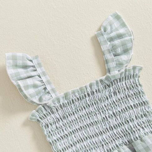 Toddler Baby Girl Gingham Jumpsuit Ruffle Smocked Rompers Suspender Overalls Coveralls Outfit Summer Clothes in Saudi Arabia