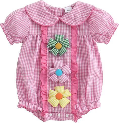 رفقات دمية Baby Girls Rompers ثلاثية الأبعاد ديكور زهرة منقوشة بأكمام قصيرة in Kuwait