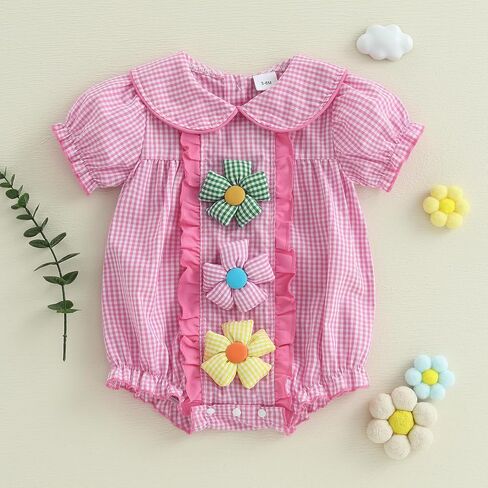 رفقات دمية Baby Girls Rompers ثلاثية الأبعاد ديكور زهرة منقوشة بأكمام قصيرة in Kuwait