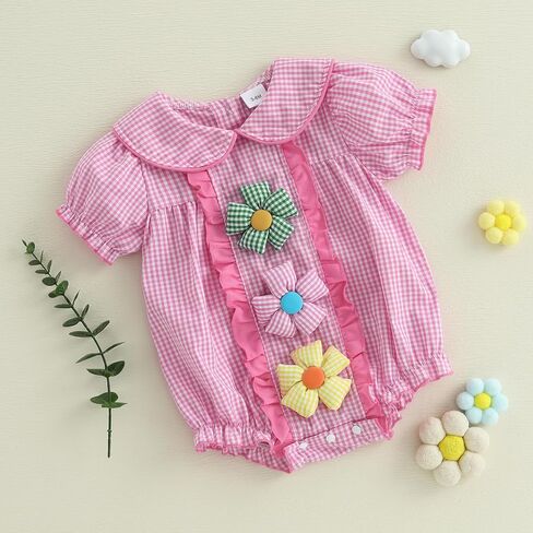 رفقات دمية Baby Girls Rompers ثلاثية الأبعاد ديكور زهرة منقوشة بأكمام قصيرة in Kuwait