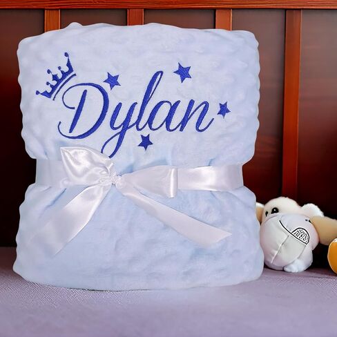 Bella's Giftshop Personalized Baby Blankets for Boys, Custom Embroidered Minky Fleece Baby Blanket with Name, Perfect Newborn Shower Christening Birthday Gifts, Ultra Soft, 27 * 35 inch-Blue in Kuwait
