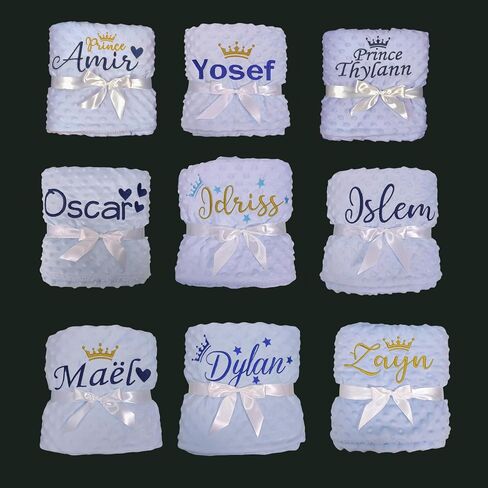 Bella's Giftshop Personalized Baby Blankets for Boys, Custom Embroidered Minky Fleece Baby Blanket with Name, Perfect Newborn Shower Christening Birthday Gifts, Ultra Soft, 27 * 35 inch-Blue in Kuwait