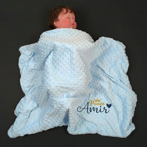 Bella's Giftshop Personalized Baby Blankets for Boys, Custom Embroidered Minky Fleece Baby Blanket with Name, Perfect Newborn Shower Christening Birthday Gifts, Ultra Soft, 27 * 35 inch-Blue in Kuwait