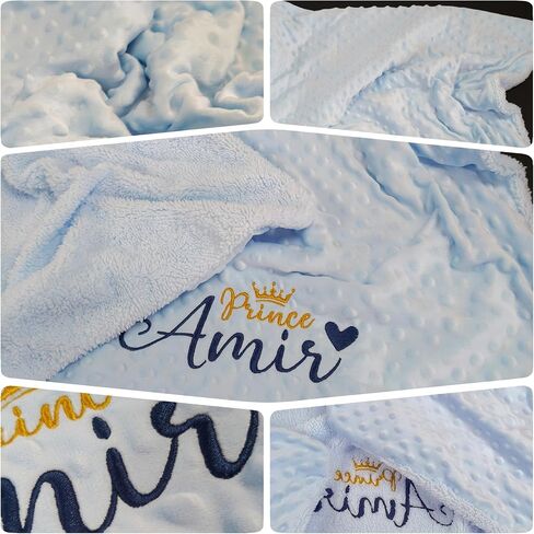 Bella's Giftshop Personalized Baby Blankets for Boys, Custom Embroidered Minky Fleece Baby Blanket with Name, Perfect Newborn Shower Christening Birthday Gifts, Ultra Soft, 27 * 35 inch-Blue in Kuwait