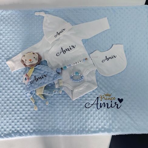 Bella's Giftshop Personalized Baby Blankets for Boys, Custom Embroidered Minky Fleece Baby Blanket with Name, Perfect Newborn Shower Christening Birthday Gifts, Ultra Soft, 27 * 35 inch-Blue in Kuwait
