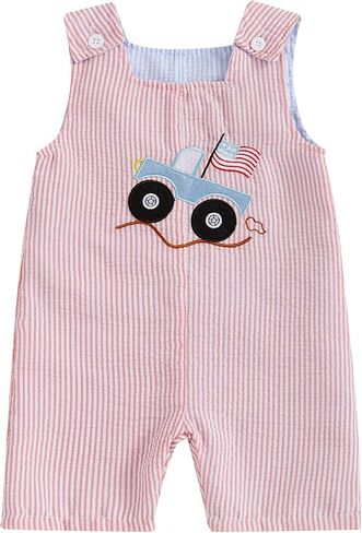 Newborn Baby Boy Girl 4th Of July Outfit American Truck Boat Sleeveless Romper Fourth Of July Striped Jumpsuit Summer in Kuwait