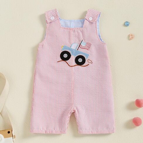 Newborn Baby Boy Girl 4th Of July Outfit American Truck Boat Sleeveless Romper Fourth Of July Striped Jumpsuit Summer in Kuwait