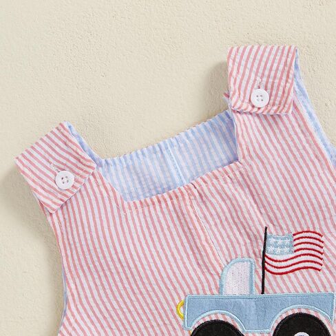 Newborn Baby Boy Girl 4th Of July Outfit American Truck Boat Sleeveless Romper Fourth Of July Striped Jumpsuit Summer in Kuwait