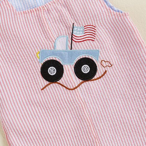 Newborn Baby Boy Girl 4th Of July Outfit American Truck Boat Sleeveless Romper Fourth Of July Striped Jumpsuit Summer in Kuwait