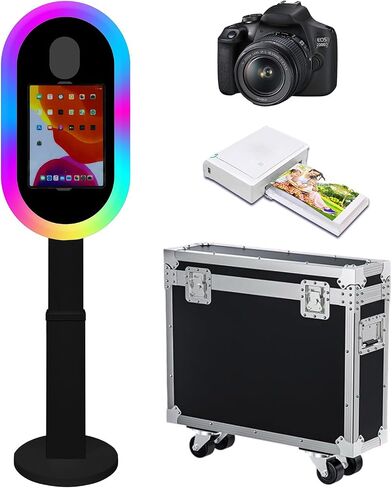 Portable Photo Booth Compatible with iPad Photo Booth Stand for 10.2"-13" with RGB Light Shell Stand Selfie Photobooth Machine for Events Rental Wedding (Black, Machine+Camera+Mini Printer) in Kuwait