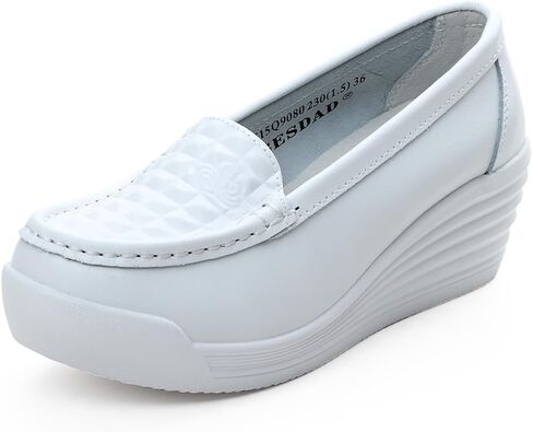 Women's Leather Breathable Wedge Heel Nurse Loafers Comfortable Round Toe Platform Non-Slip Hollow Breathable Slip-On Work Shoes Mother Shoes in Kuwait