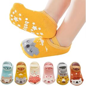 6packs Baby Toddler Non Slip Socks Anti Skid Cotton Ankle Sock with Grips Infant Cartoon Floor Sock for boys girls