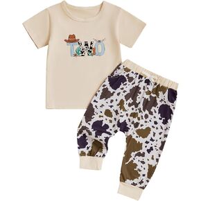 Hekkomird Western Baby Boy First Birthday Outfit Cute Letter Short Sleeve Romper Long Pants Newborn Infant Cowboy Outfit
