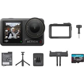 DJI Osmo Action 4-4K Action Camera with Extreme Battery, 128GB MicroSD Card, Protective Frame, Curve Adhesive Base, Mini Extension Rod, Adapter Mount, Locking Screw