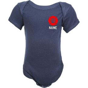 Firefighter Red Maltese Cross Personalized Navy Baby Bodysuit Only