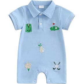 Infant Newborn Baby Boy Golf Clothes Golf Embroidery Short Sleeve One Piece Romper Jumpsuit Cute Outfits