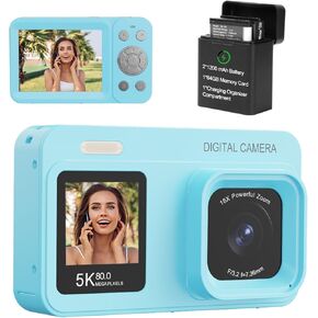 Upgraded 5K Dual Screen Digital Camera,80MP Vlog Photography Camera for YouTube,Campus,Travel,Compact Point & Shoot Camera for Teens & Beginners with Autofocus,18x Zoom,Anti-Shake,Blue