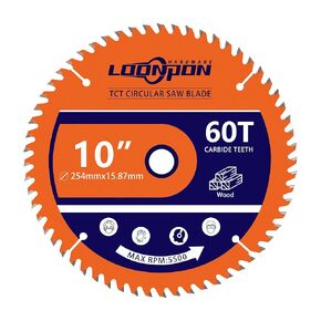LOONPON 10 Inch Woodworking Saw Blade,5/8" Arbor,60 Teeth Professional Carbide-Tipped Circular Saw Blades for Miter Saws Table Saws 1PC
