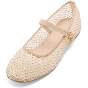 Perphy Rhinestone Breathable Mesh Ballet Flats Pumps for Women