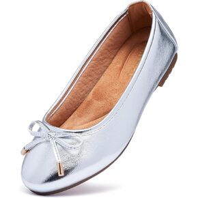 Women's Shine Ballet Bow Dressy Flats Round Toe Slip On Foldable Flats Dress Work Shoes for Business Casual Office