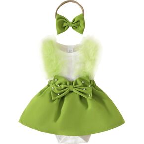 Baby Girl Summer Outfits Sleeveless Pearl Bow Front Romper + Headband Set Newborn Clothes Set