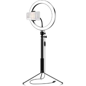 10" Selfie Ring Light with Tripod Stand Ring LED Light with Phone Holder Ring Dimmable Circle Light for Live Stream/Video/Makeup/Photography